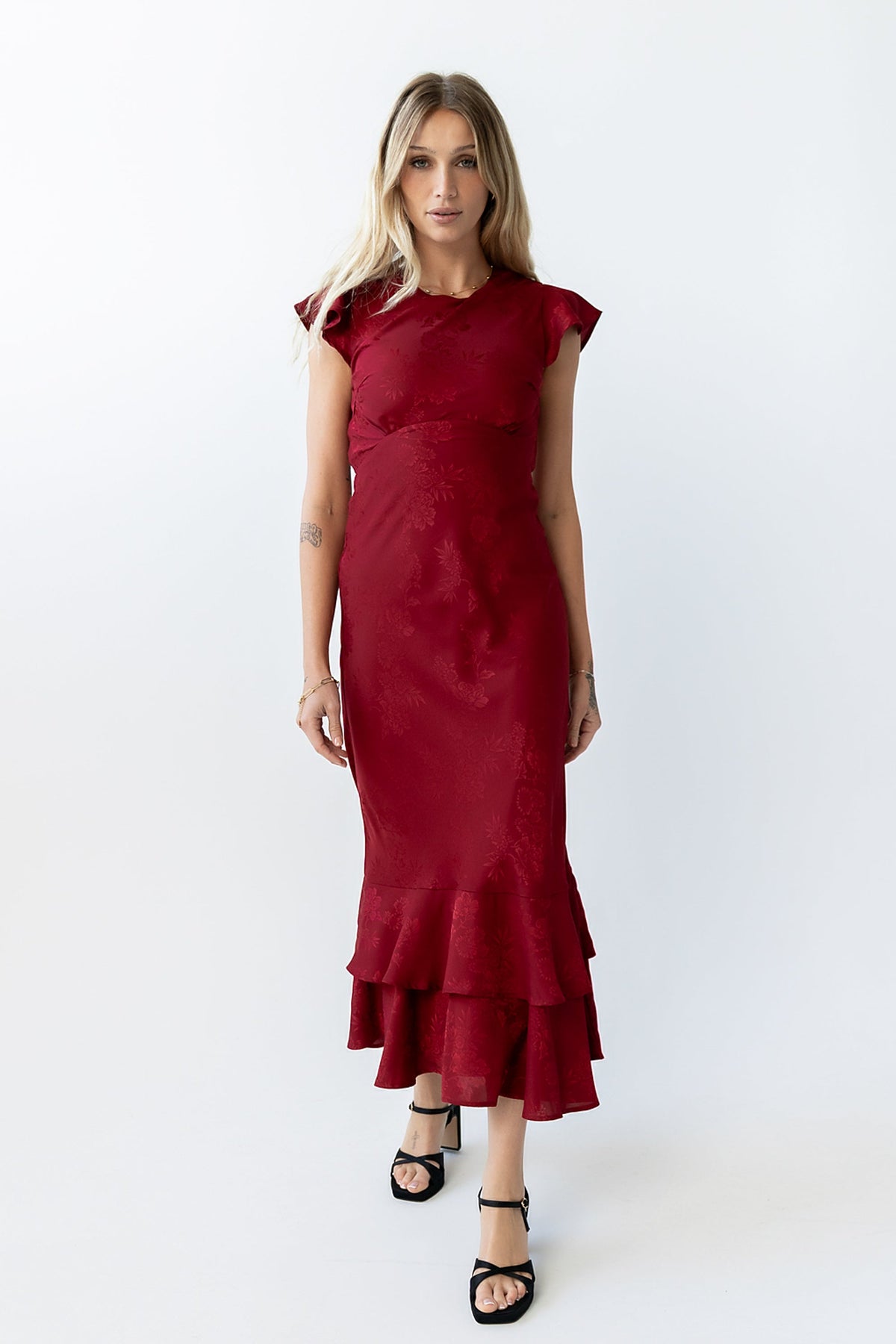 FARIDA | TIERED RUFFLE MAXI DRESS - Red
