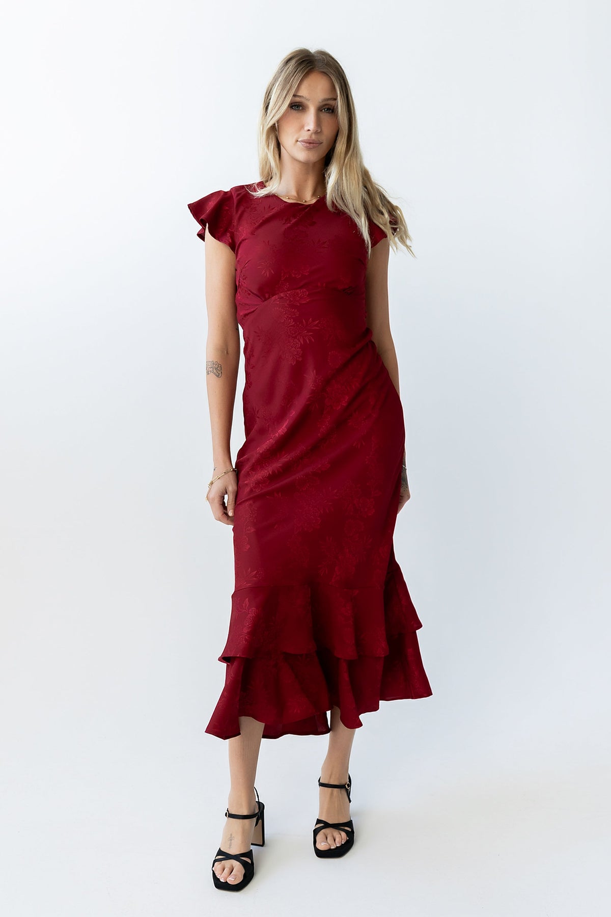 FARIDA | TIERED RUFFLE MAXI DRESS - Red