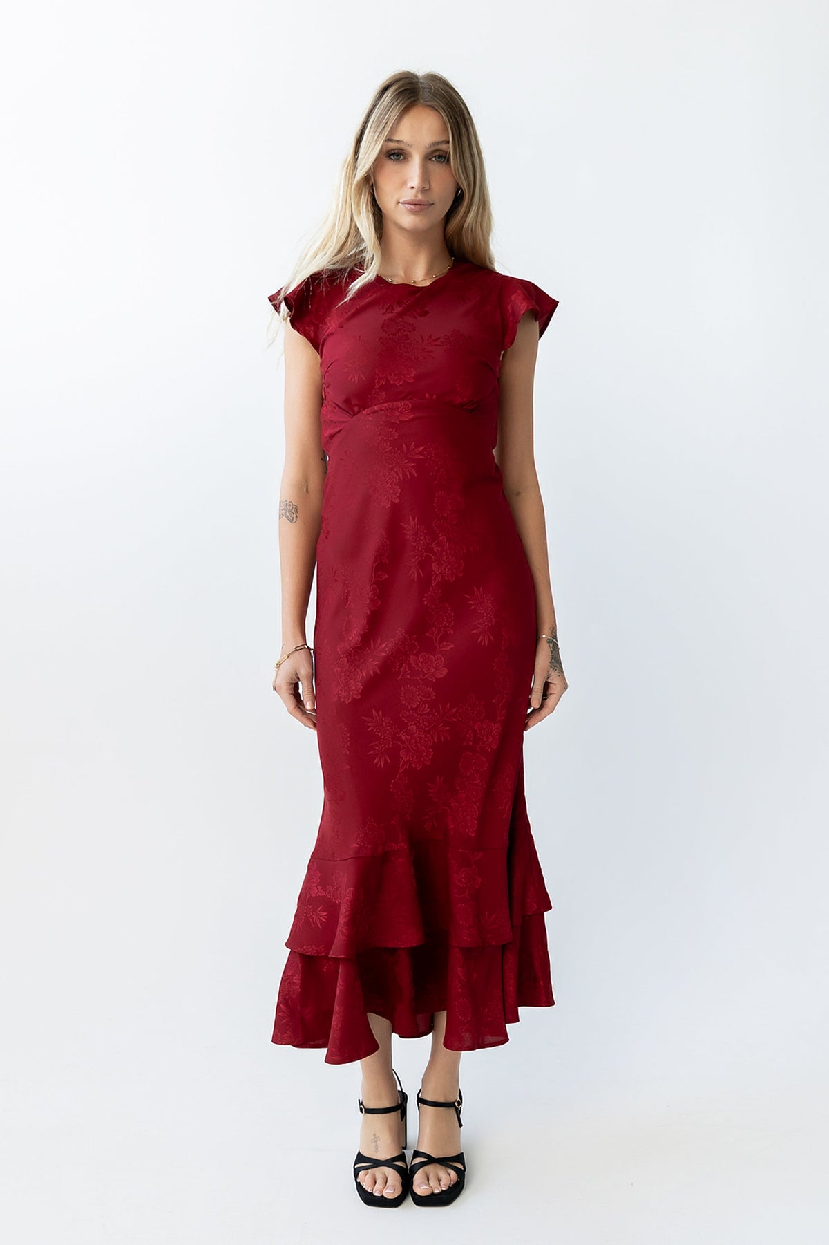 FARIDA | TIERED RUFFLE MAXI DRESS - Red