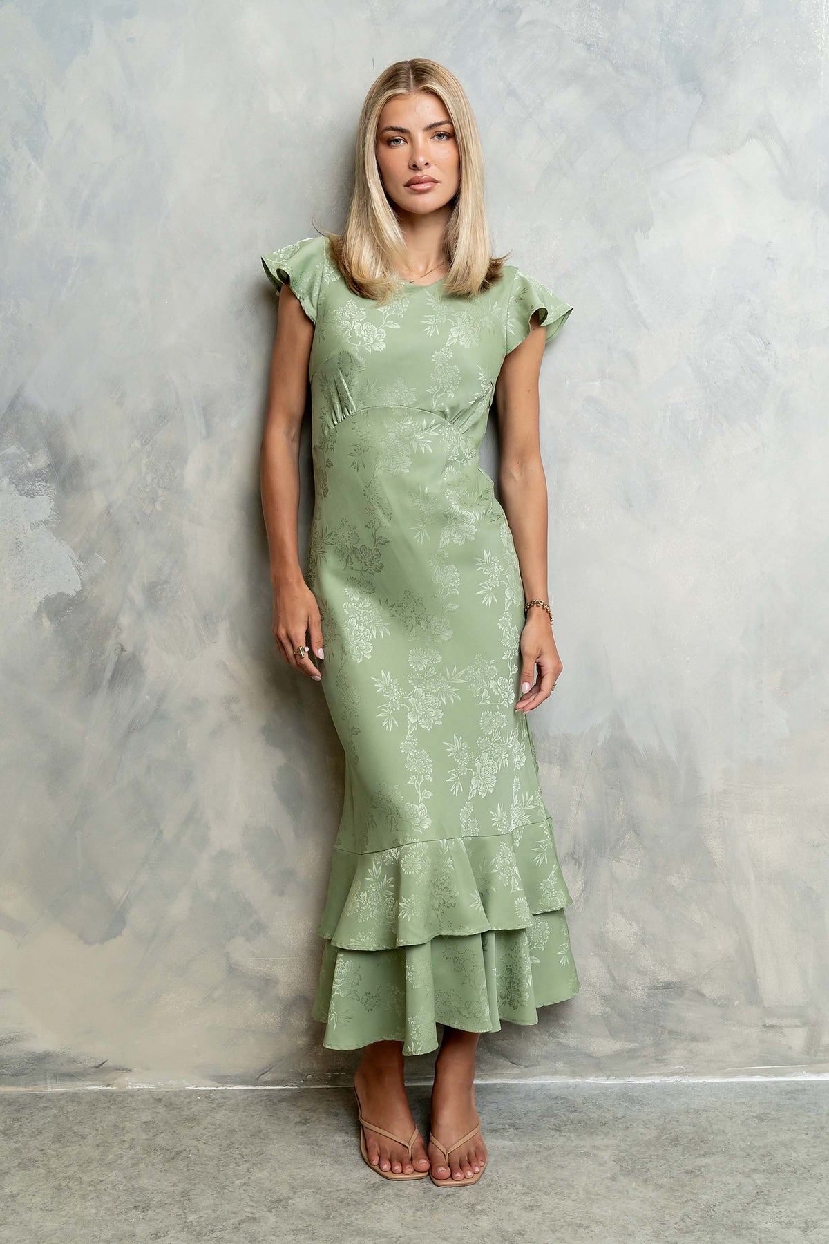 FARIDA | TIERED RUFFLE MAXI DRESS - Sage Green