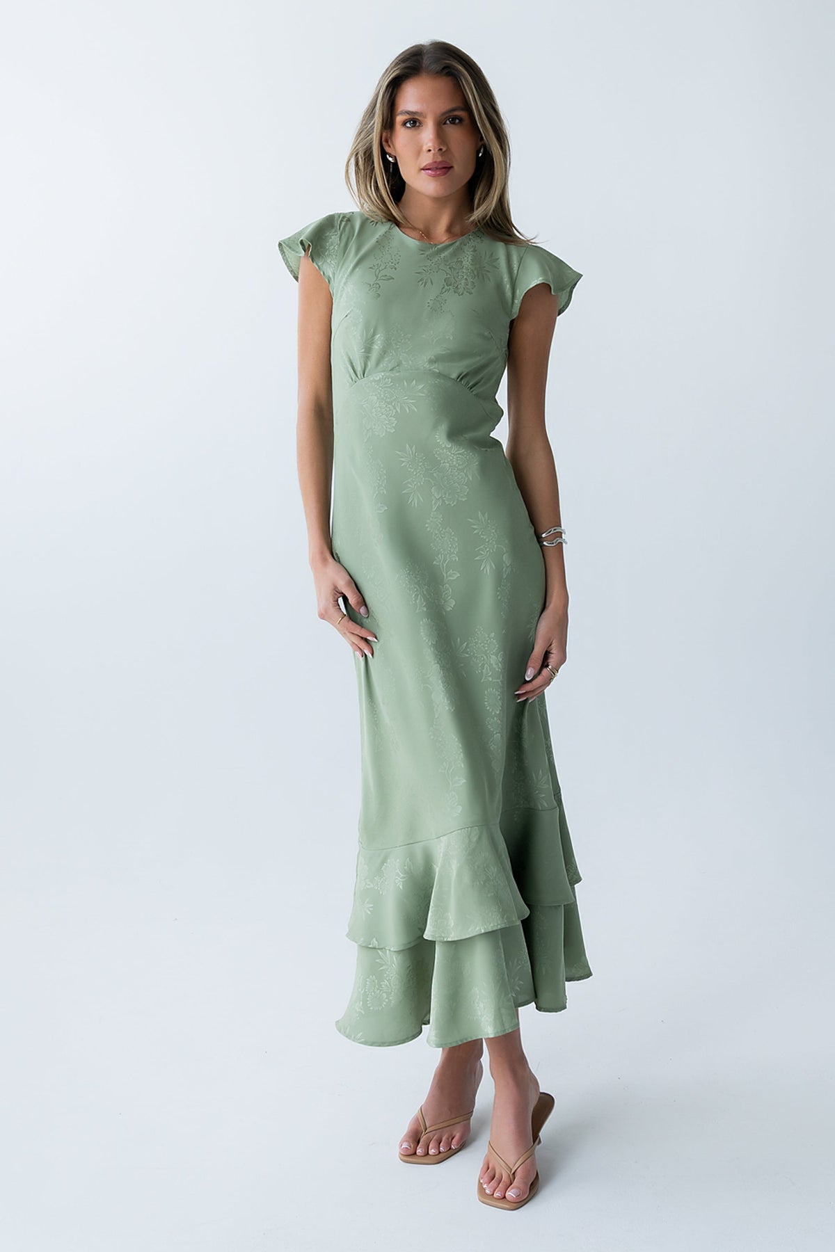 FARIDA | TIERED RUFFLE MAXI DRESS - Sage Green
