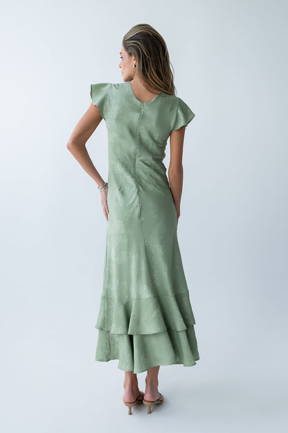 FARIDA | TIERED RUFFLE MAXI DRESS - Sage Green