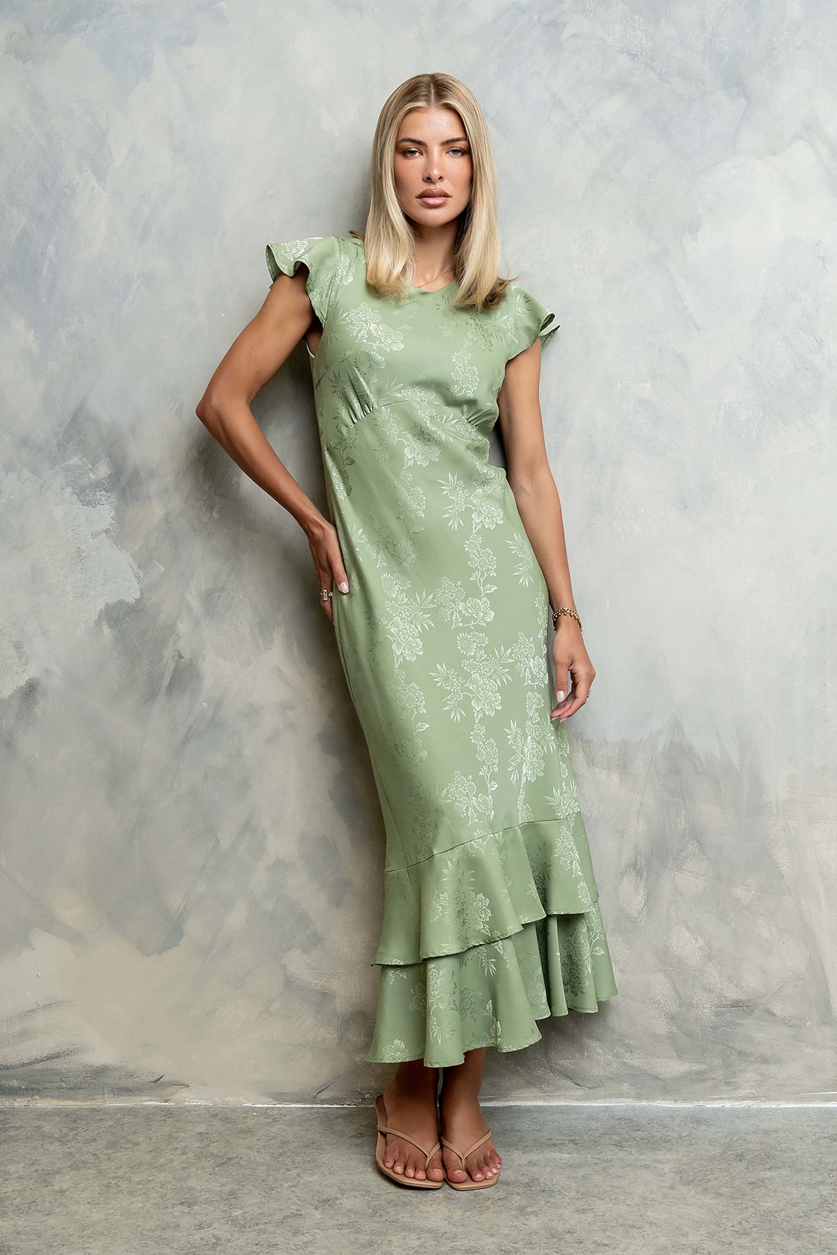 FARIDA | TIERED RUFFLE MAXI DRESS - Sage Green