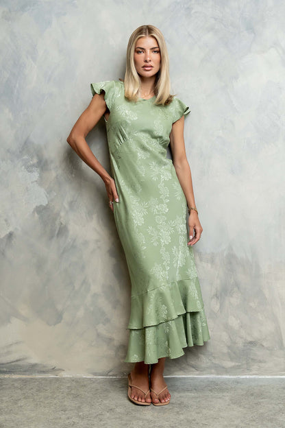 FARIDA | TIERED RUFFLE MAXI DRESS - Sage Green