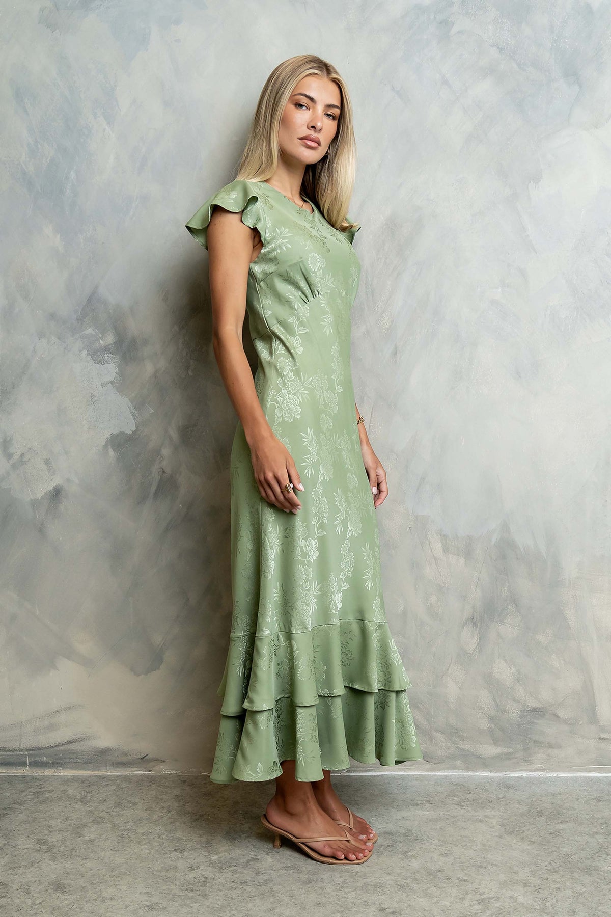 FARIDA | TIERED RUFFLE MAXI DRESS - Sage Green