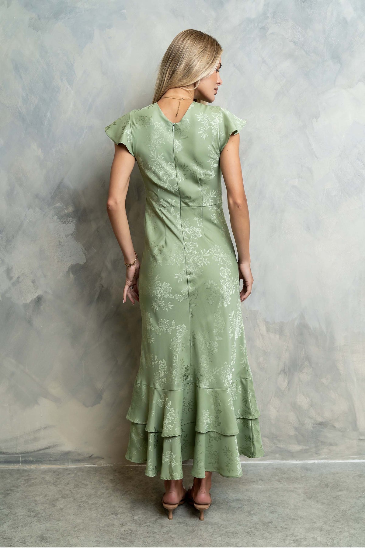 FARIDA | TIERED RUFFLE MAXI DRESS - Sage Green
