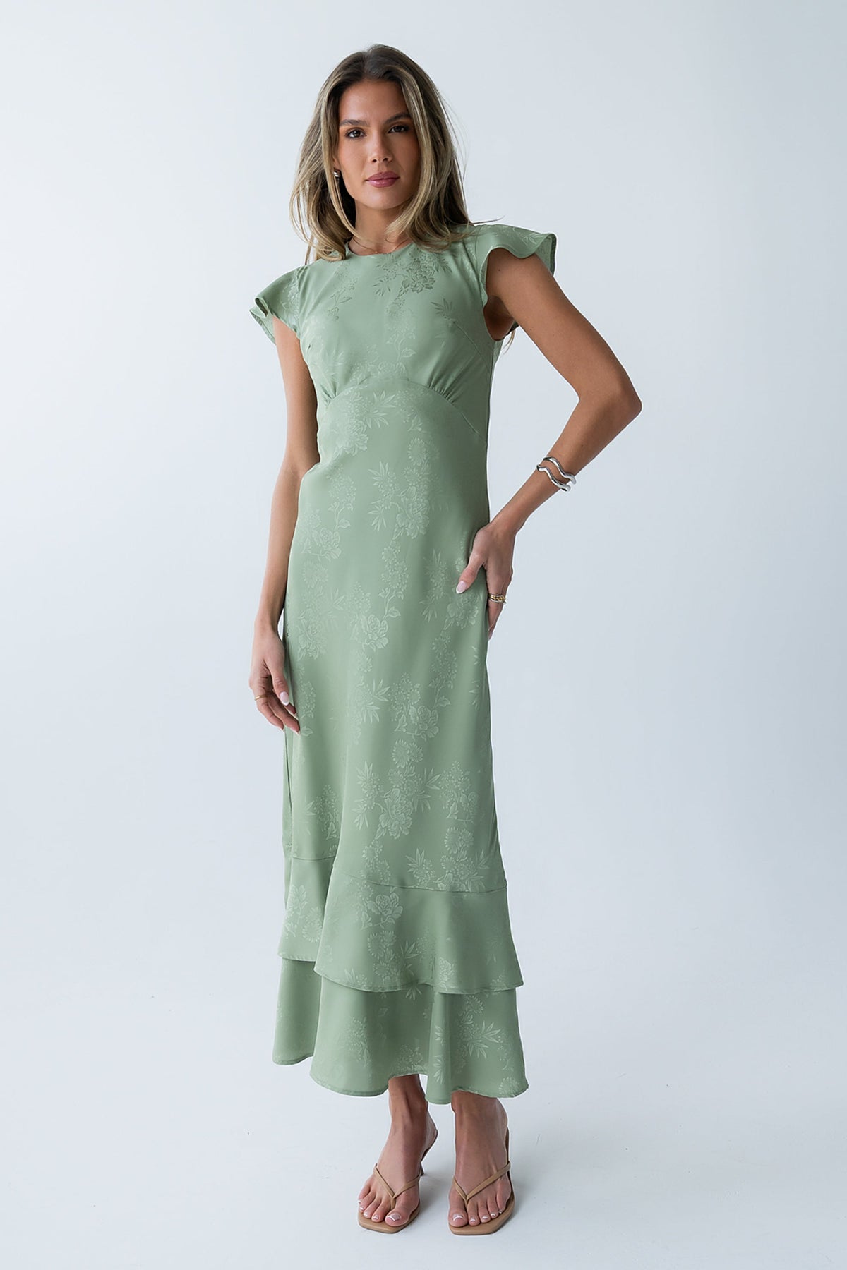 FARIDA | TIERED RUFFLE MAXI DRESS - Sage Green