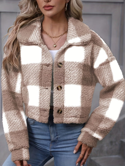 FARIHA | CROPPED PLAID JACKET - Khaki Plaid