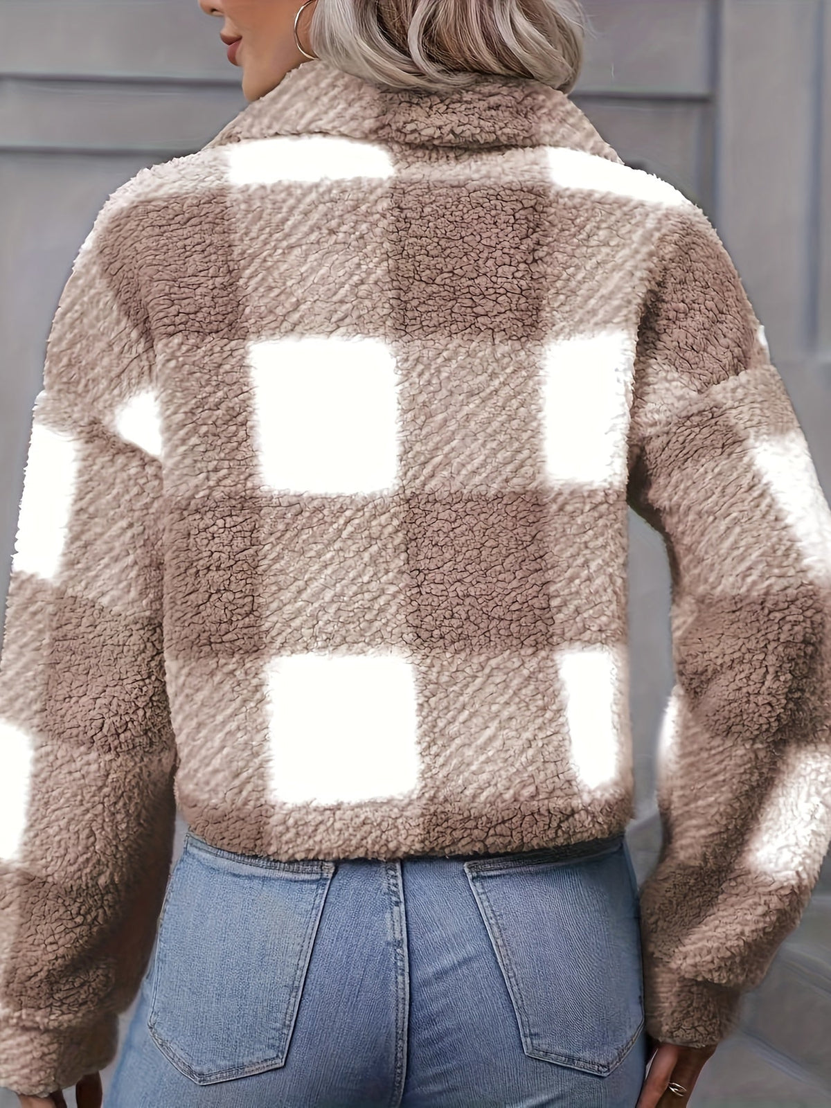 FARIHA | CROPPED PLAID JACKET - Khaki Plaid
