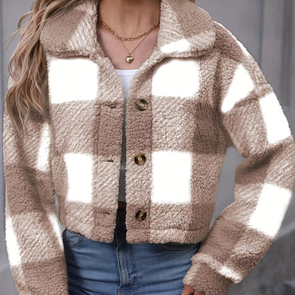 FARIHA | CROPPED PLAID JACKET - Khaki Plaid