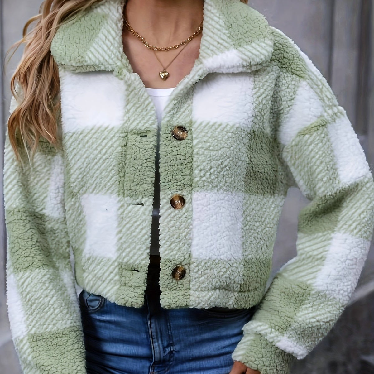 FARIHA | CROPPED PLAID JACKET - Sage Green Plaid