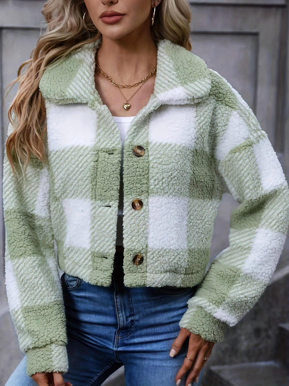 FARIHA | CROPPED PLAID JACKET - Sage Green Plaid