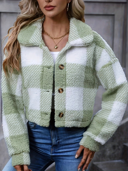 FARIHA | CROPPED PLAID JACKET - Sage Green Plaid