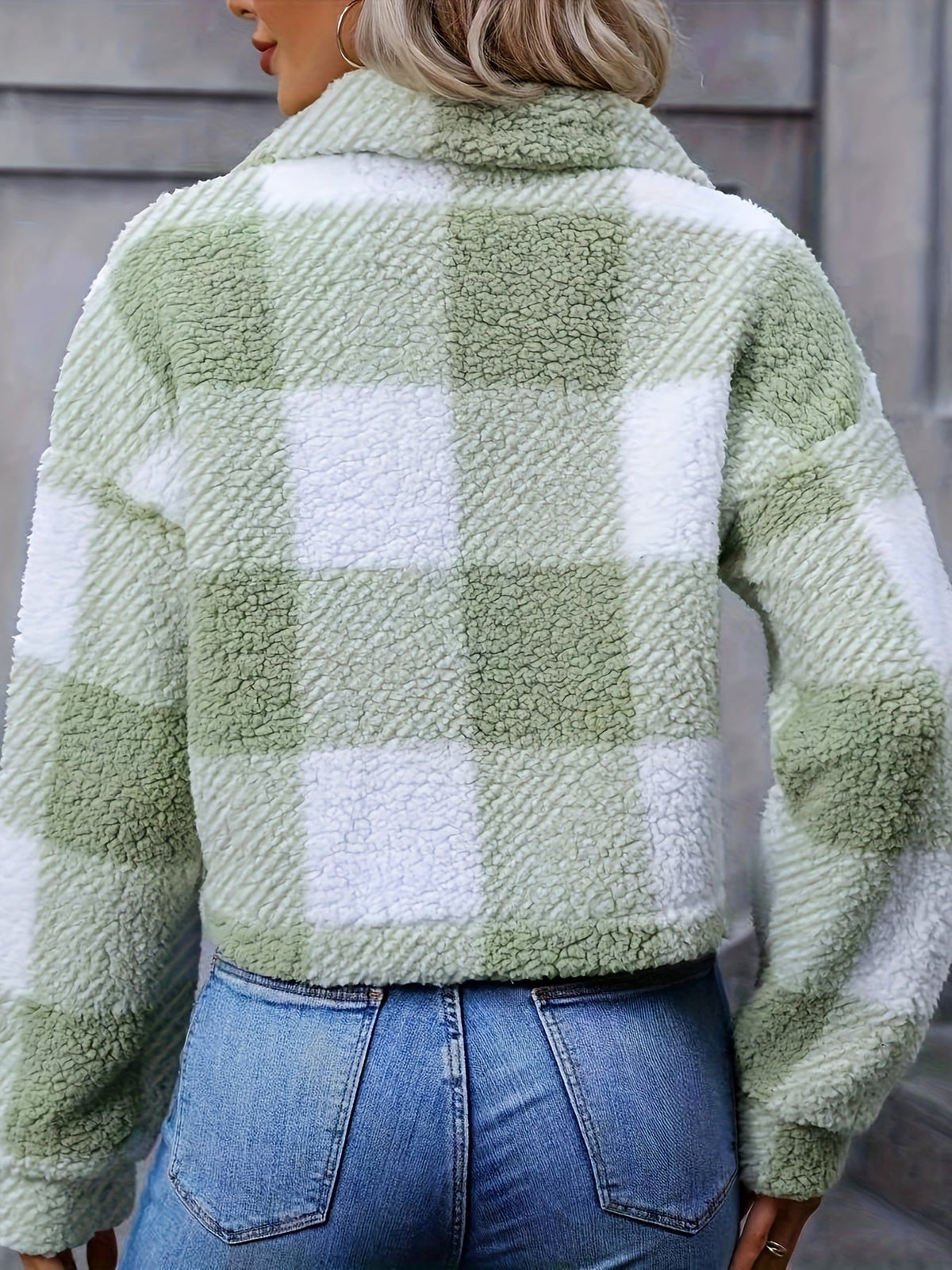 FARIHA | CROPPED PLAID JACKET - Sage Green Plaid