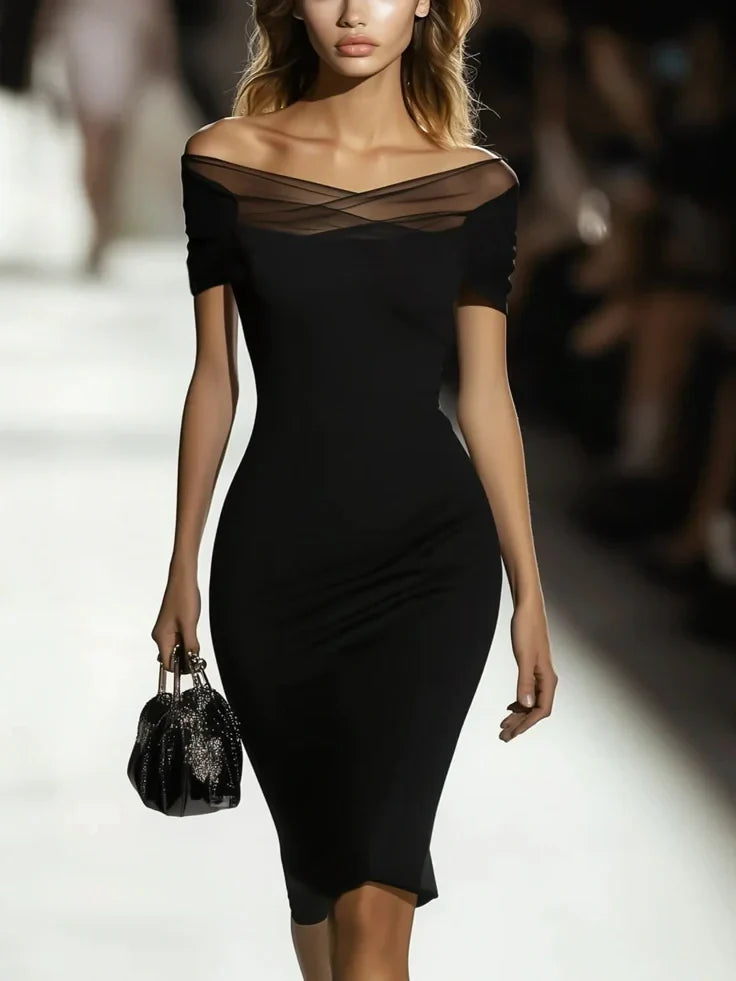 FELICE | OFF SHOULDER JERSEY MIDI DRESS - Black