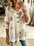 FELISA | FLORAL BUTTON FRONT BLOUSE - Ivory Floral