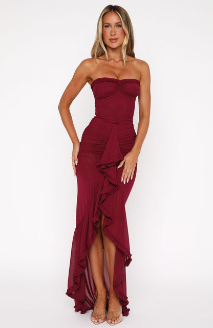 FILIPPA | RUFFLE MAXI DRESS - Burgundy