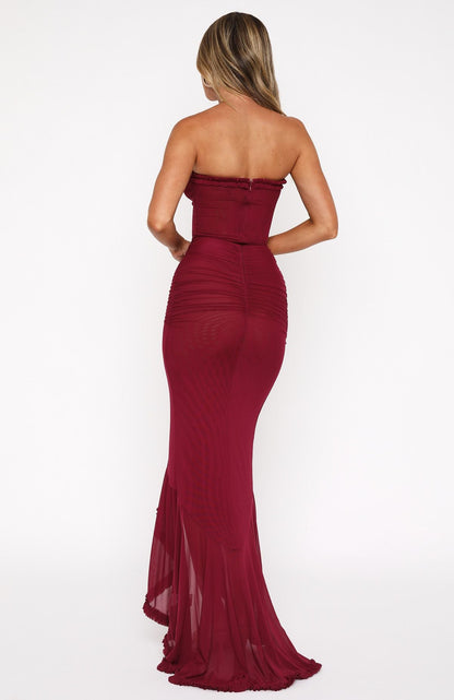 FILIPPA | RUFFLE MAXI DRESS - Burgundy