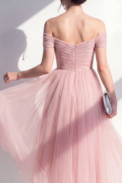 FINOLA | OFF-SHOULDER TULLE MIDI DRESS - Dusty Rose