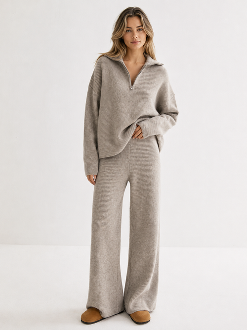 FIORELLA | WOOL-BLEND QUARTER-ZIP SET - Oatmeal