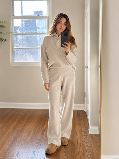 FIORELLA | WOOL-BLEND QUARTER-ZIP SET - Oatmeal