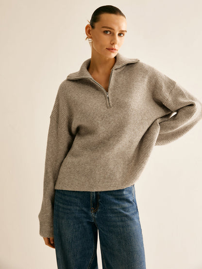 FIORELLA | WOOL-BLEND QUARTER-ZIP SET - Oatmeal