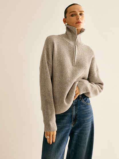 FIORELLA | WOOL-BLEND QUARTER-ZIP SET - Oatmeal