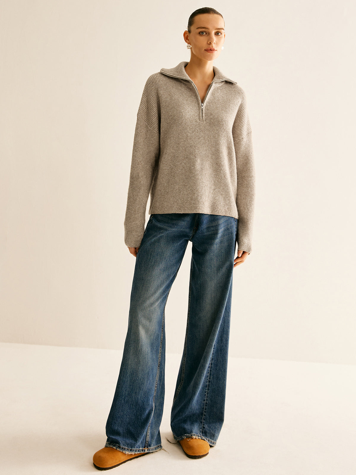 FIORELLA | WOOL-BLEND QUARTER-ZIP SET - Oatmeal