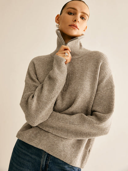 FIORELLA | WOOL-BLEND QUARTER-ZIP SET - Oatmeal