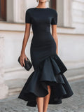 FLEURETTE | RUFFLED HIGH LOW MERMAID MIDI DRESS - Black