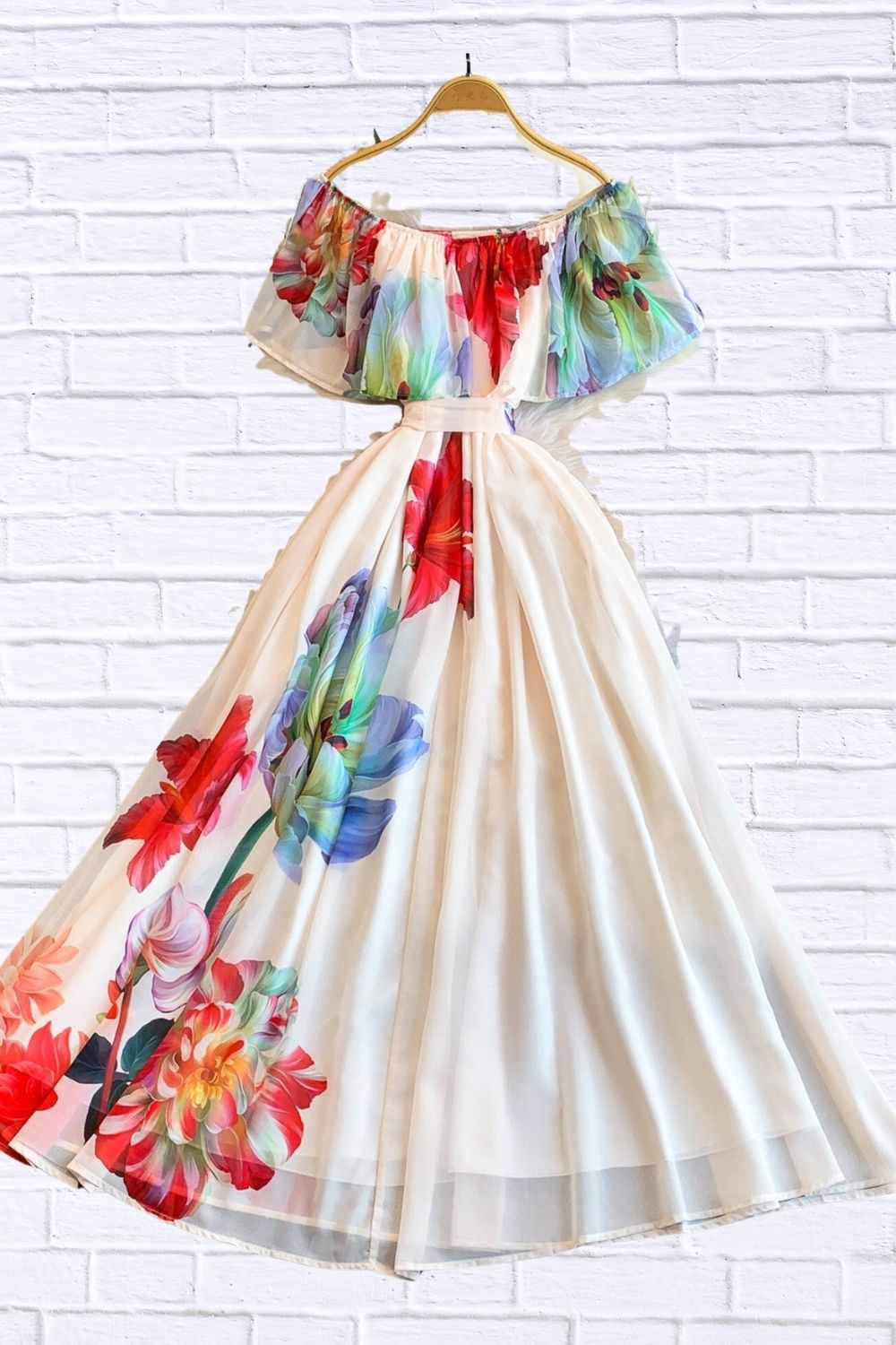 FLOELLA | OFF SHOULDER FLORAL MAXI DRESS - Ivory Floral