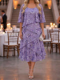 FLORENCIA | TIERED FLORAL HALF SLEEVE MIDI DRESS - Lavender Floral