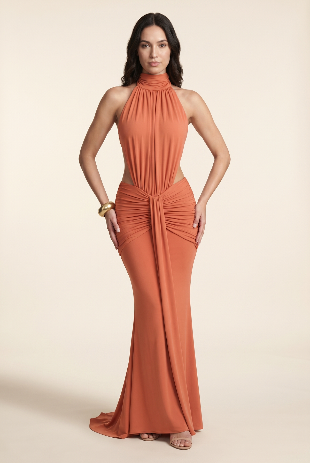 FLORENTINE | HALTER MAXI DRESS - Burnt Orange