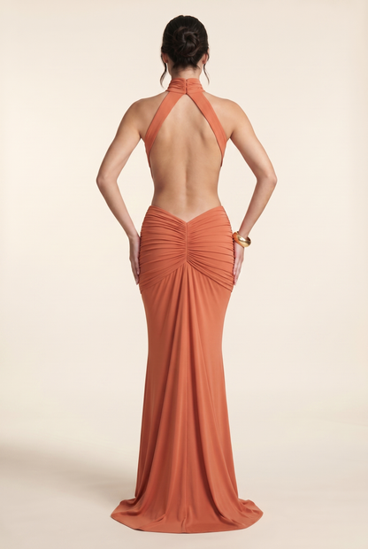 FLORENTINE | HALTER MAXI DRESS - Burnt Orange
