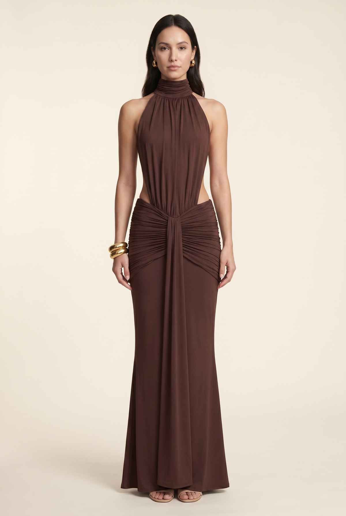FLORENTINE | HALTER MAXI DRESS - Chocolate Brown