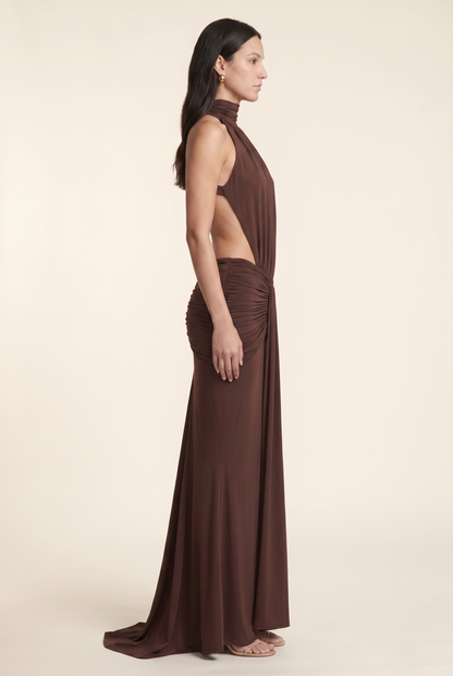 FLORENTINE | HALTER MAXI DRESS - Chocolate Brown