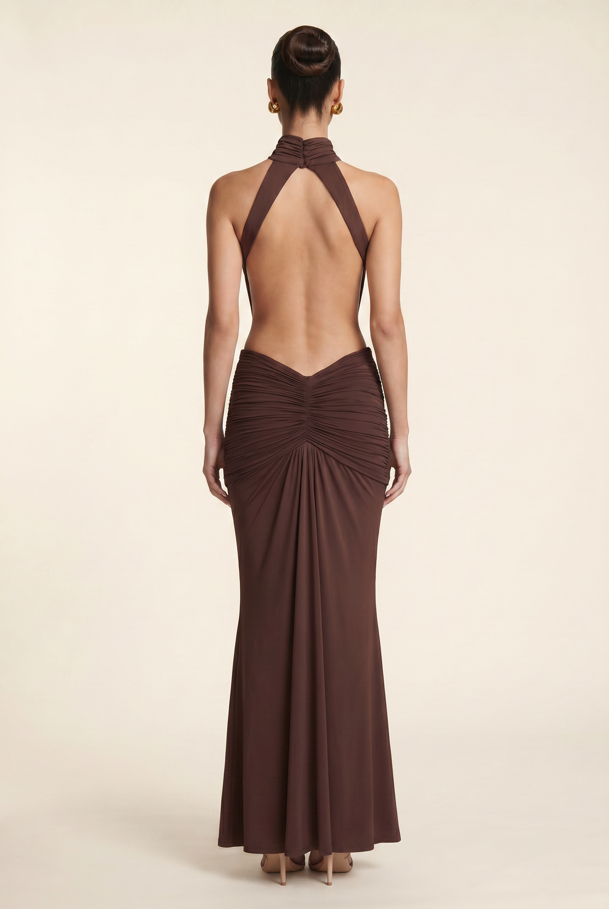 FLORENTINE | HALTER MAXI DRESS - Chocolate Brown