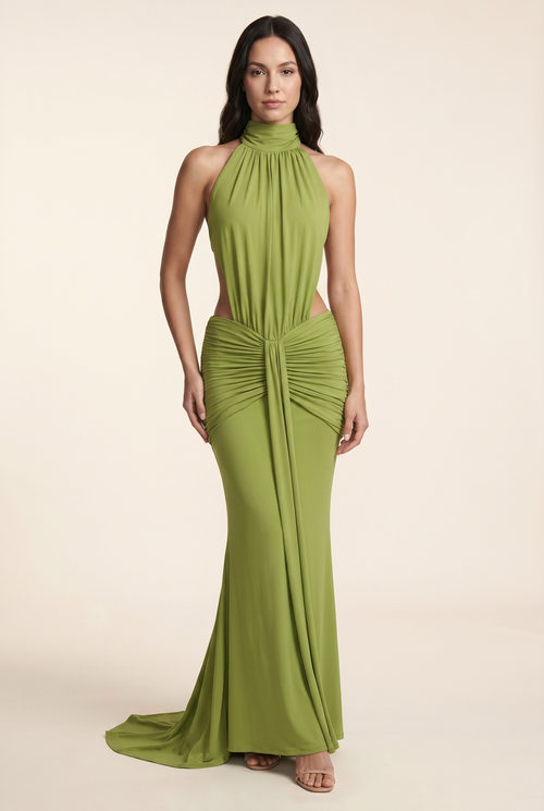 FLORENTINE | HALTER MAXI DRESS - Olive Green