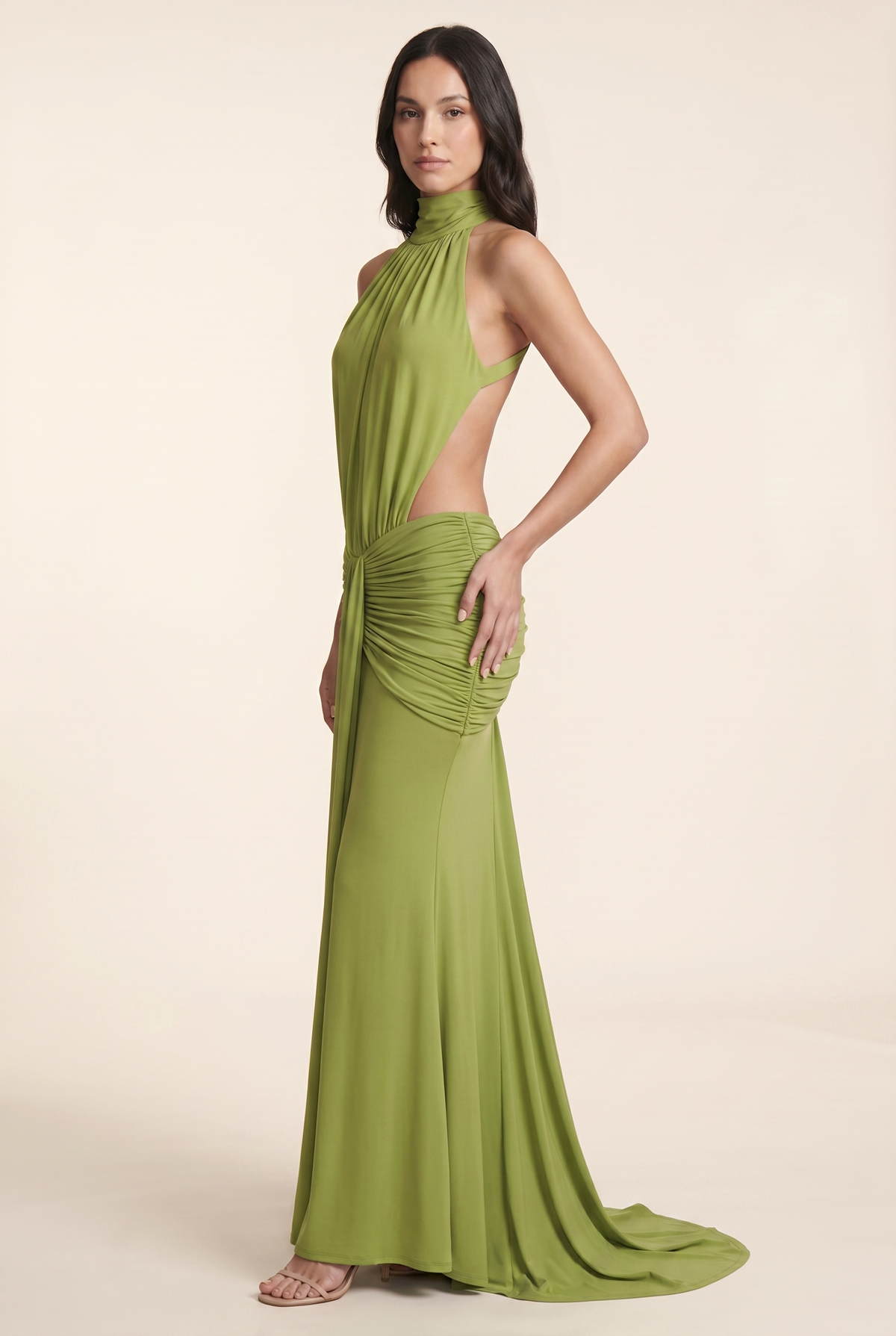 FLORENTINE | HALTER MAXI DRESS - Olive Green