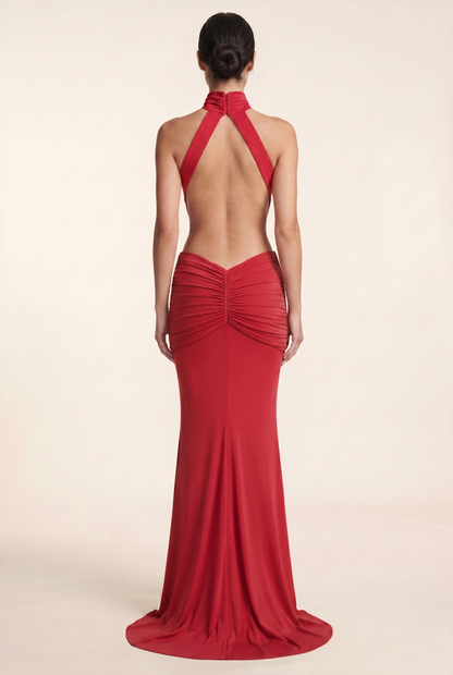 FLORENTINE | HALTER MAXI DRESS - Red