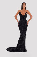 FOSCA | STRAPLESS CORSET MERMAID GOWN - Black
