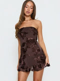 FRANCA | STRAPLESS FLORAL MINI DRESS - Chocolate Brown Floral