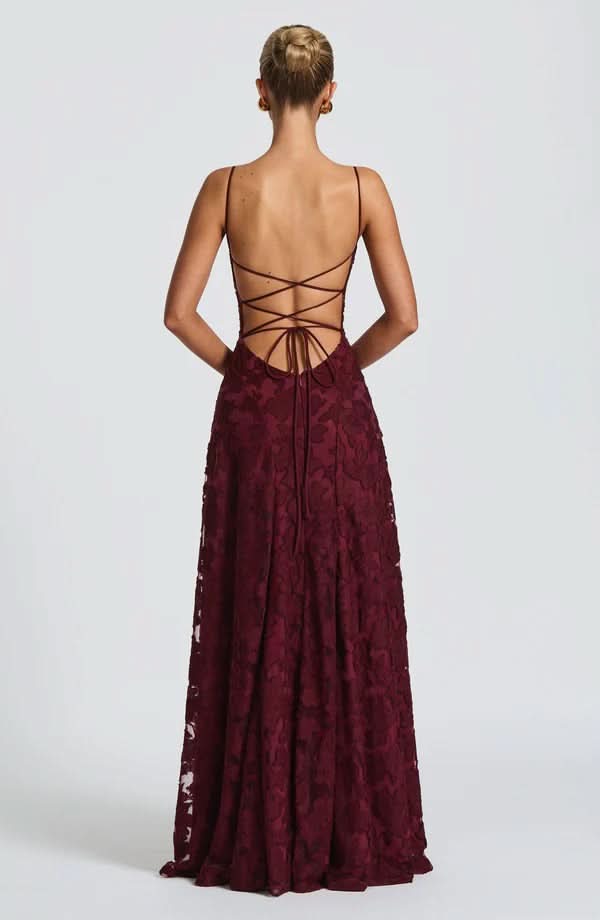 Women's Burgundy Floral Lace Maxi Dress Romi Fashion Women's Burgundy Floral Lace Maxi Dress Romi Fashion