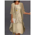 FREDRIKA | FLORAL PANEL OVERLAY MIDI DRESS - Champagne
