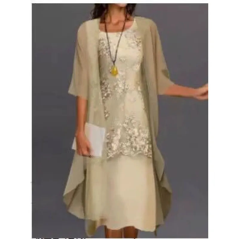 FREDRIKA | FLORAL PANEL OVERLAY MIDI DRESS - Champagne