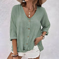 FREESIA | RELAXED V-NECK BUTTON BLOUSE - Sage Green