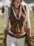 GAELLE | WESTERN LACE SLEEVE TOP - Brown