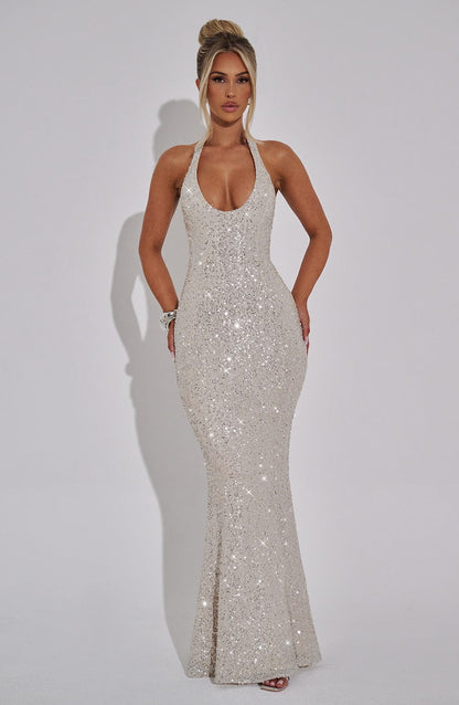 GAIA | HALTER MAXI DRESS - Silver
