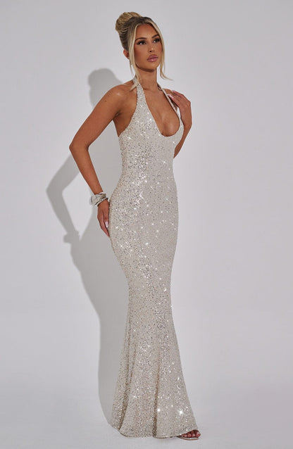 GAIA | HALTER MAXI DRESS - Silver