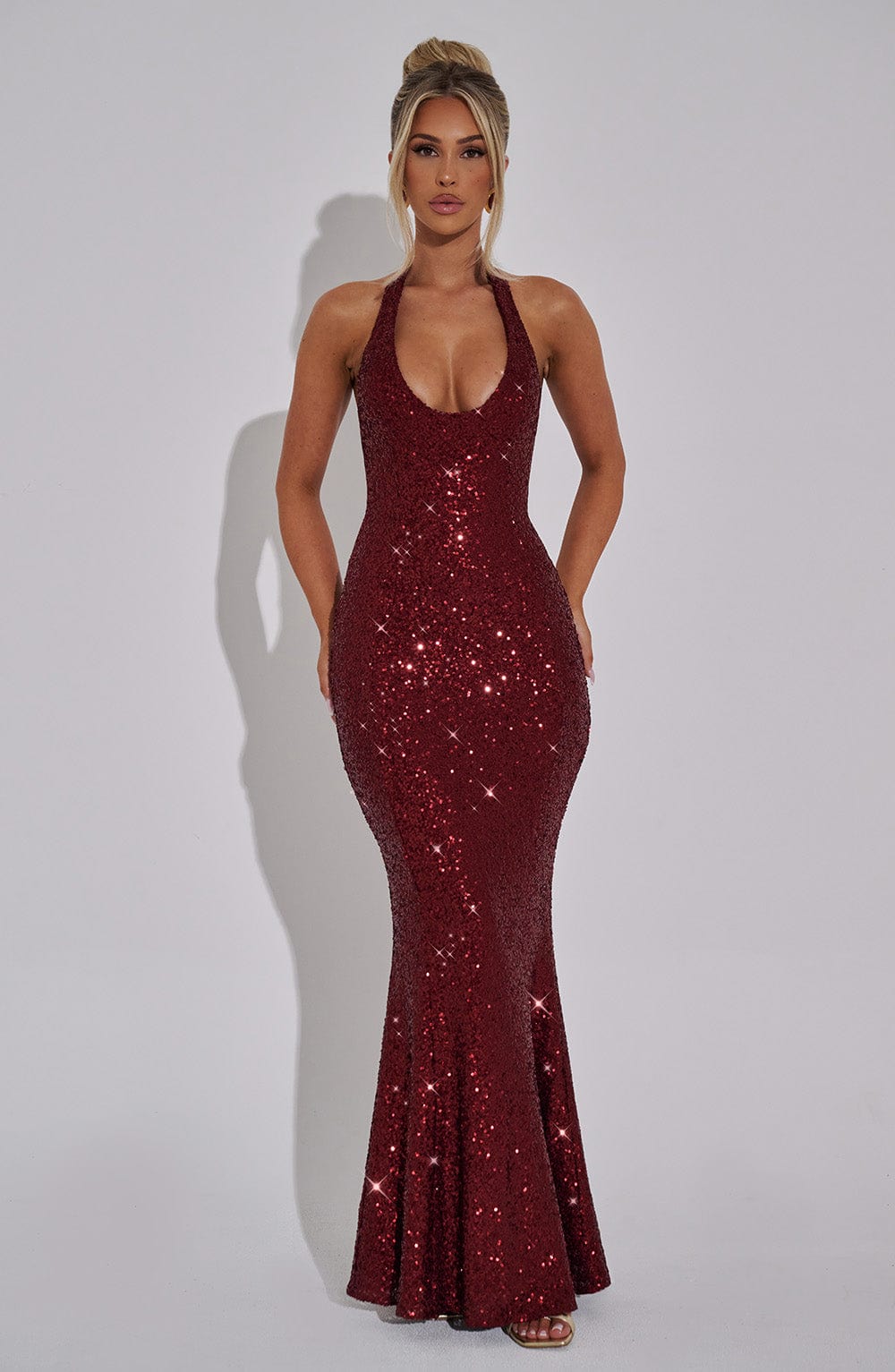 GAIA | HALTER MAXI DRESS - Wine Sparkle
